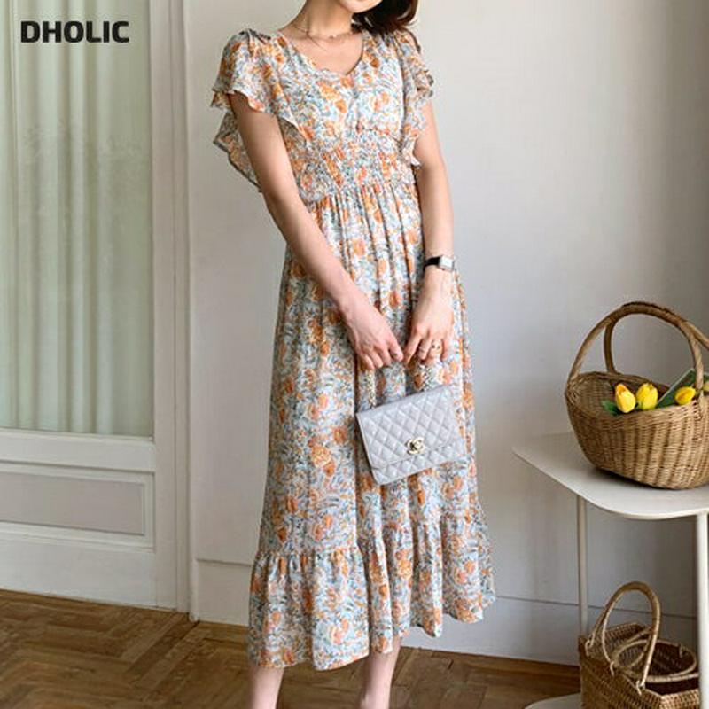 フリルリボン花柄ワンピース・全3色・t56329 レディース【ops】【ワンピース ロング ロングワンピース 半袖 ショートスリ