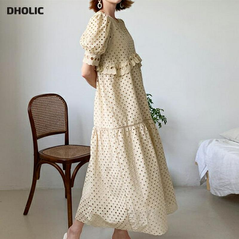 ドットアイレットレースワンピース・全2色・b56343 レディース【ops】【ワンピース ロング ロングワンピース 半袖 ハーフ