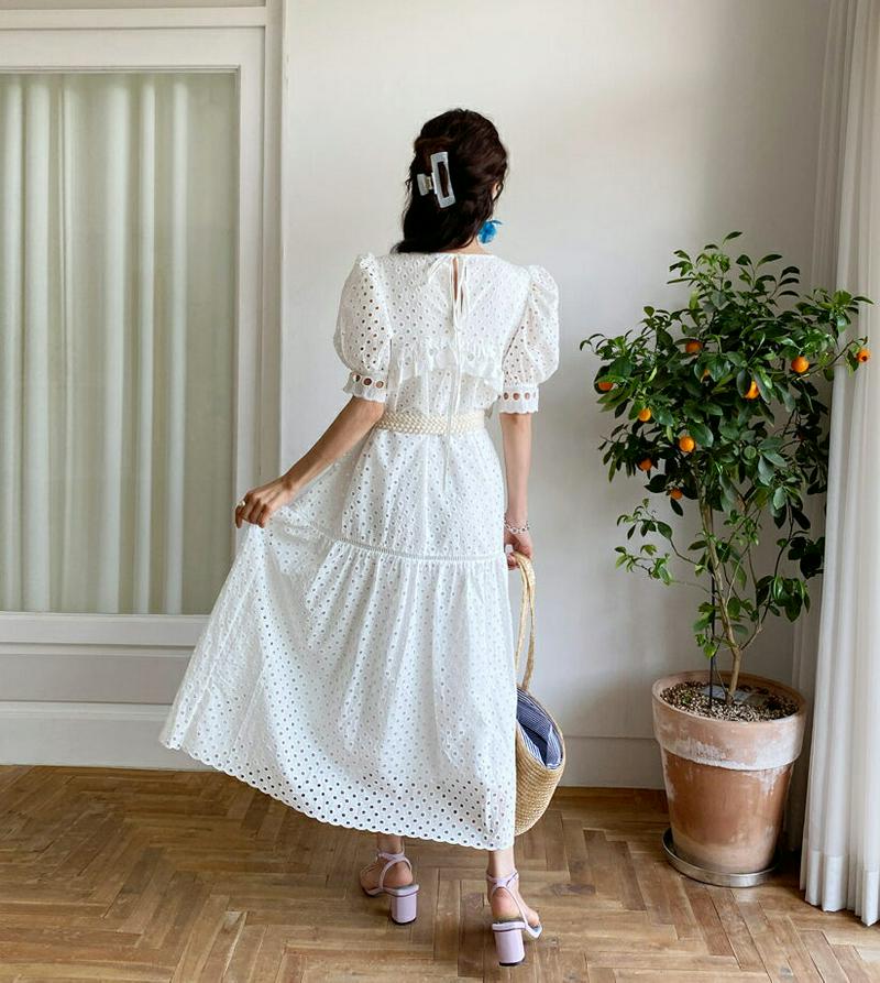ドットアイレットレースワンピース・全2色・b56343 レディース【ops】【ワンピース ロング ロングワンピース 半袖 ハーフ