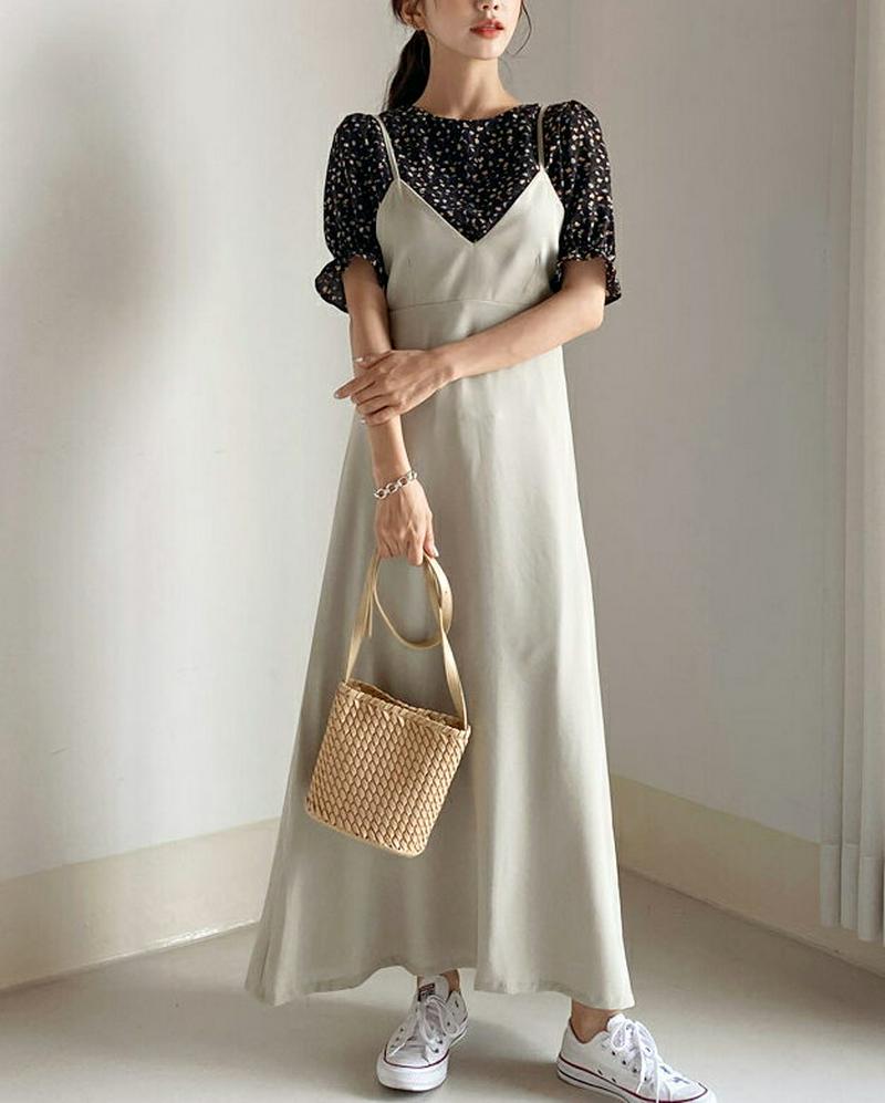 Vネックフレアキャミワンピース・全3色・t56339 レディース【ops】【ワンピース ロング ロングワンピース キャミソール 