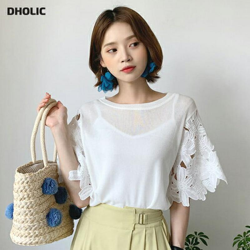 ビッグフラワーレーススリーブニット・全3色・b56319 レディース【tops】【トップス ニット ニットトップス 半袖 ハーフ