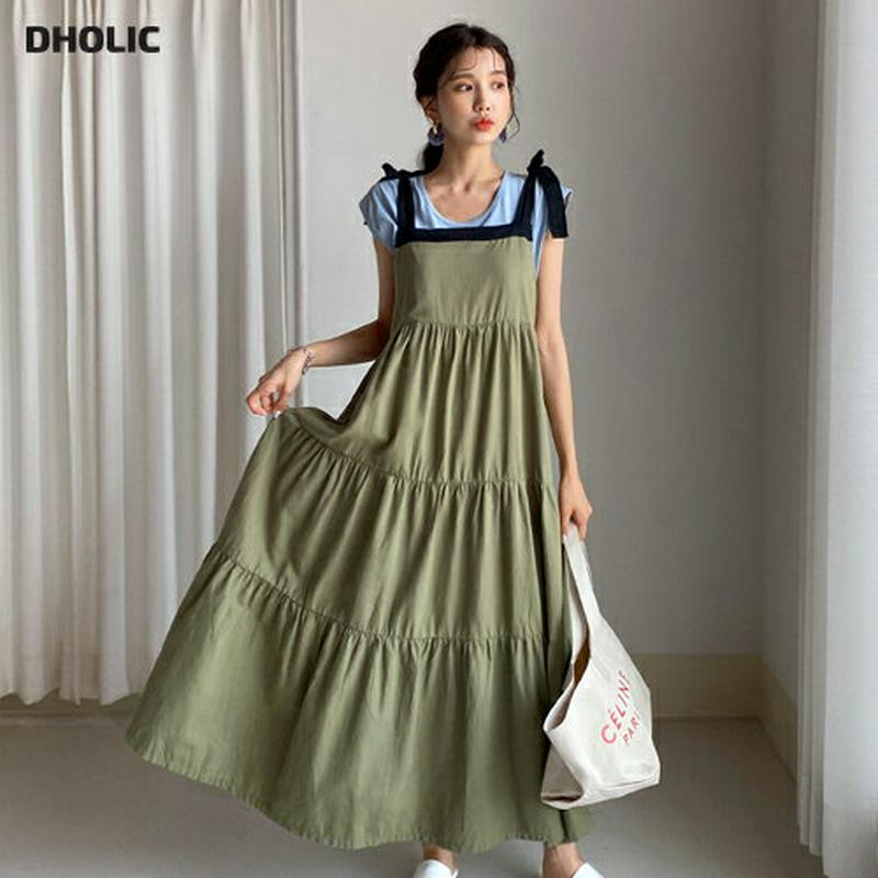 配色リボンティアードワンピース・全3色・t56342 レディース【ops】【ワンピース ロング ロングワンピース ティアード 配