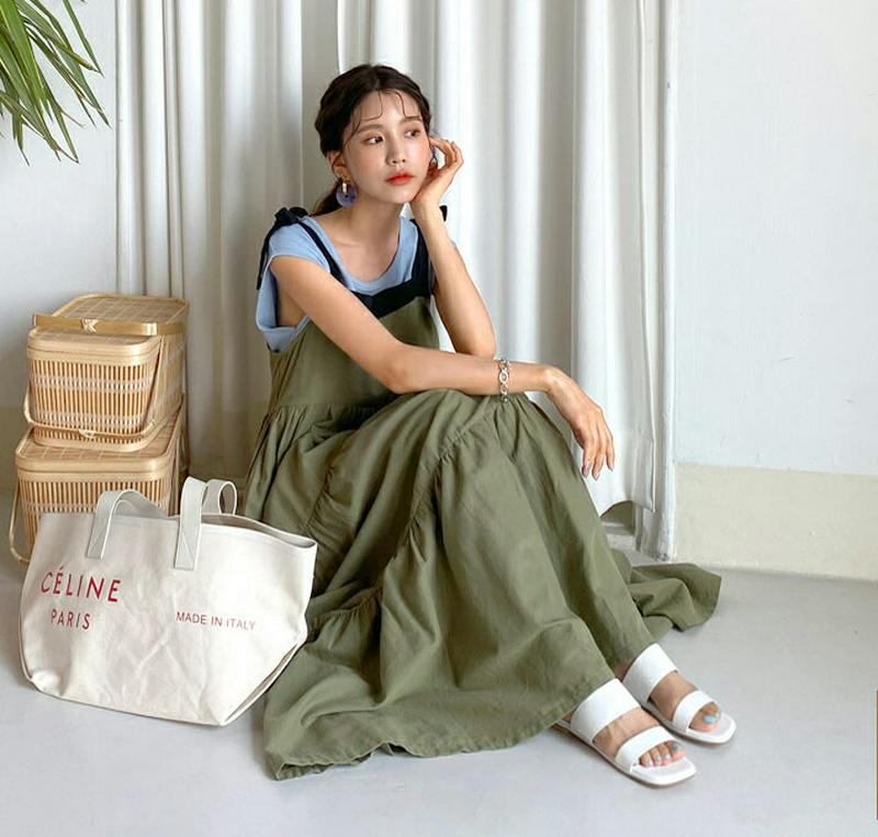 配色リボンティアードワンピース・全3色・t56342 レディース【ops】【ワンピース ロング ロングワンピース ティアード 配