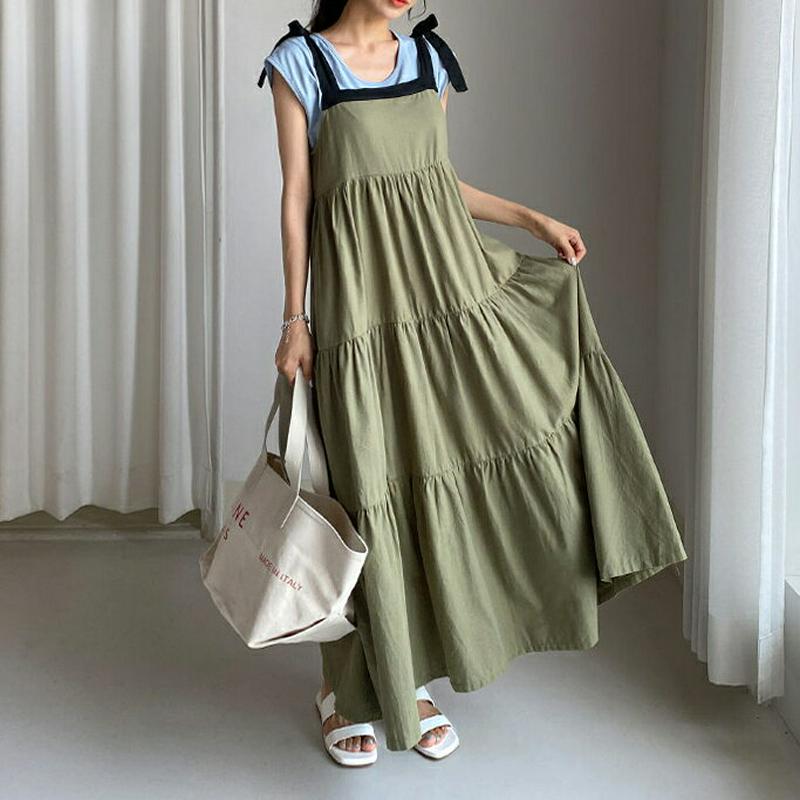 配色リボンティアードワンピース・全3色・t56342 レディース【ops】【ワンピース ロング ロングワンピース ティアード 配