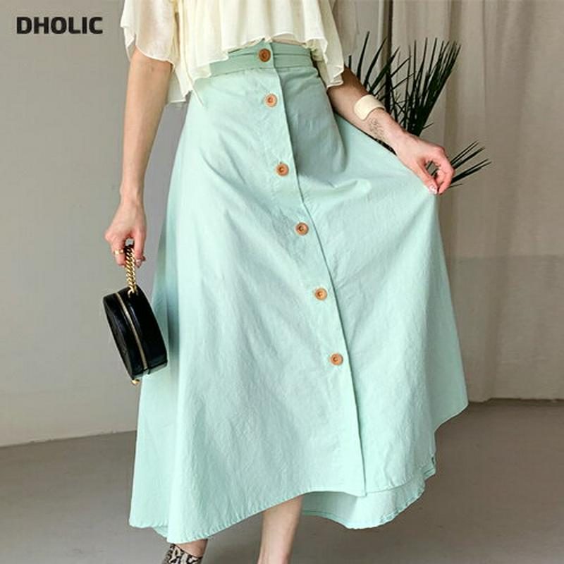 ボタンAラインスカート・全3色・t56314 レディース【sk】【スカート ロング ロングスカート Aライン 単色 無地 シンプ