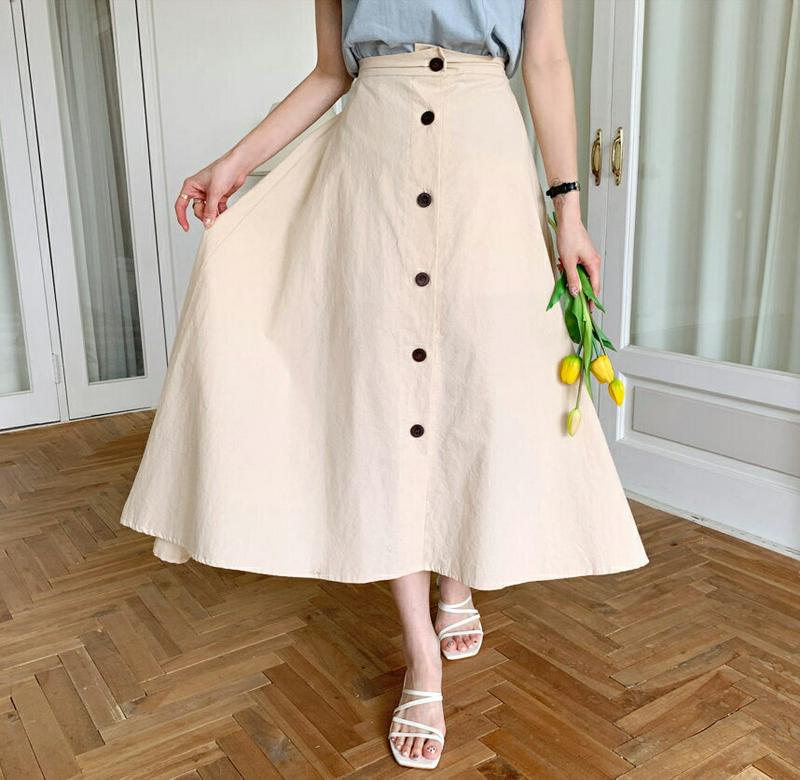 ボタンAラインスカート・全3色・t56314 レディース【sk】【スカート ロング ロングスカート Aライン 単色 無地 シンプ
