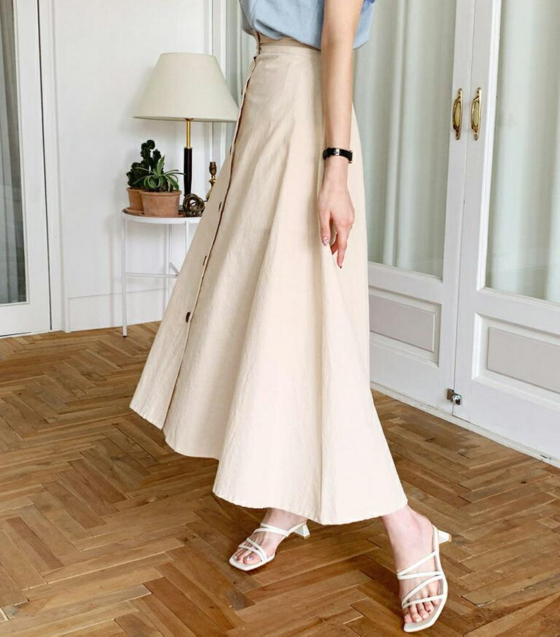 ボタンAラインスカート・全3色・t56314 レディース【sk】【スカート ロング ロングスカート Aライン 単色 無地 シンプ