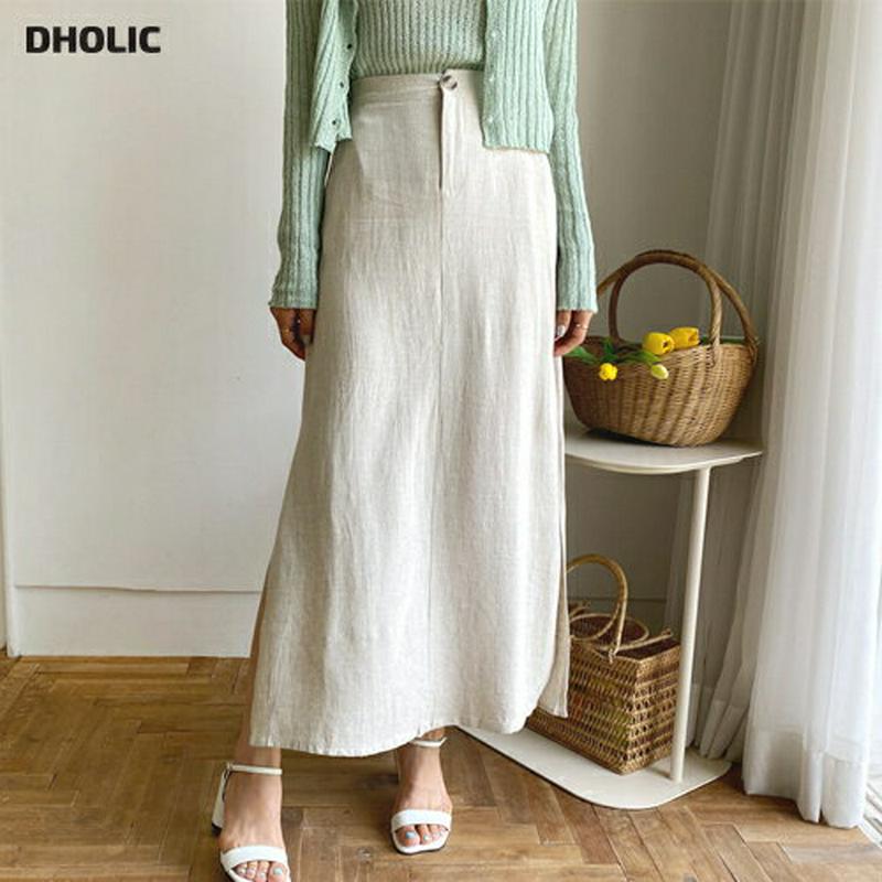 リネン混スリットスカート・全2色・b56348 レディース【sk】【スカート ロング ロングスカート リネン スリット 単色 無