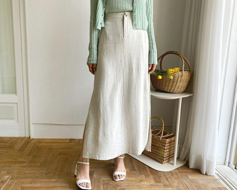 リネン混スリットスカート・全2色・b56348 レディース【sk】【スカート ロング ロングスカート リネン スリット 単色 無
