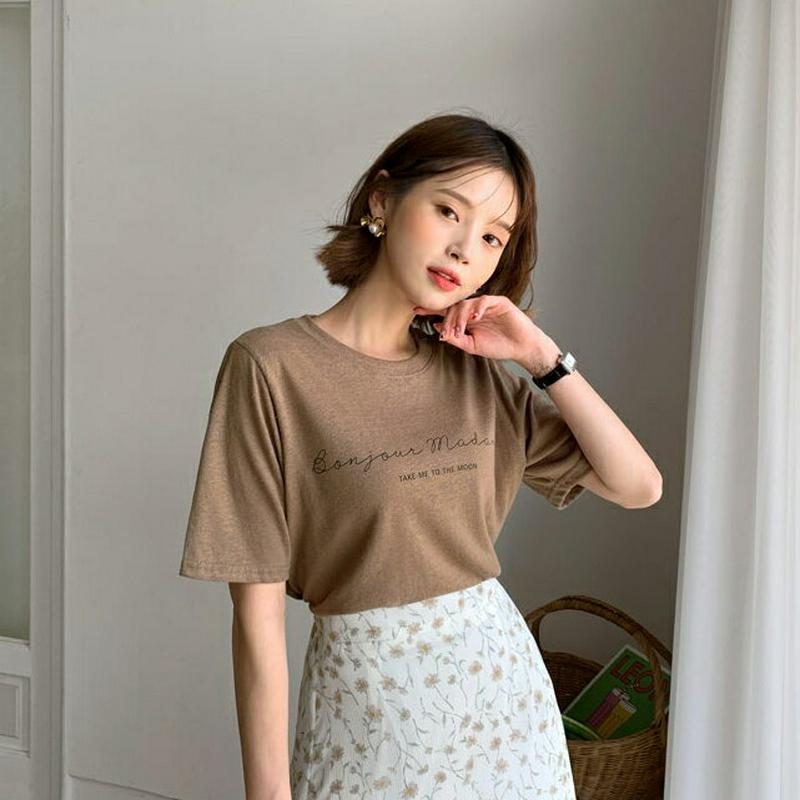 リネン混レタリングTシャツ・全4色・t56325 レディース【tops】【トップス Tシャツ 半袖 ハーフスリーブ ロゴ ロゴT