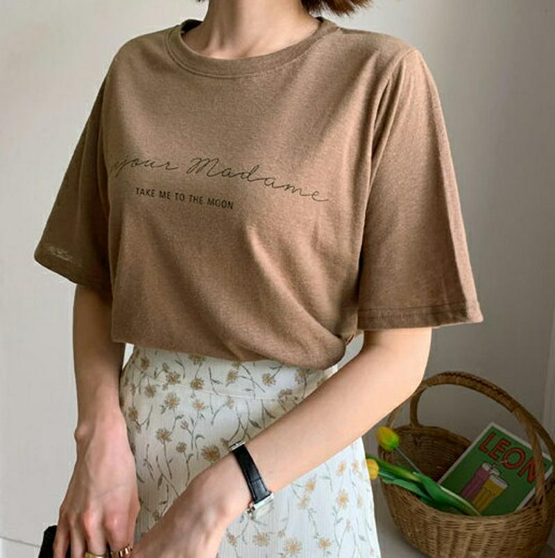 リネン混レタリングTシャツ・全4色・t56325 レディース【tops】【トップス Tシャツ 半袖 ハーフスリーブ ロゴ ロゴT