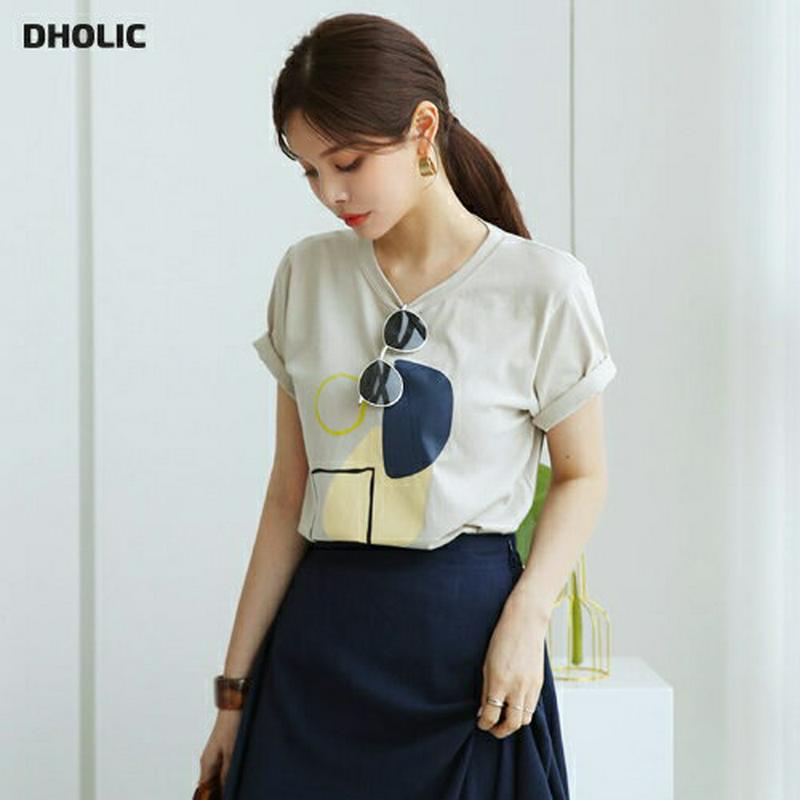 ユニーク配色プリントTシャツ・全3色・t62821 レディース【tops】【トップス Tシャツ 半袖 プリント プリントTシャツ