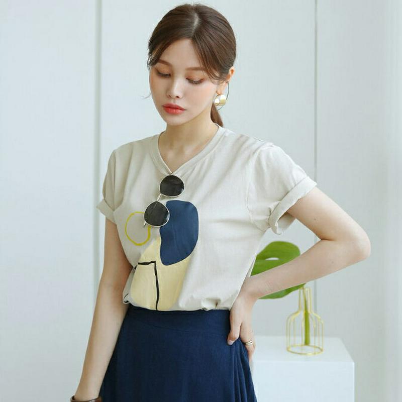 ユニーク配色プリントTシャツ・全3色・t62821 レディース【tops】【トップス Tシャツ 半袖 プリント プリントTシャツ