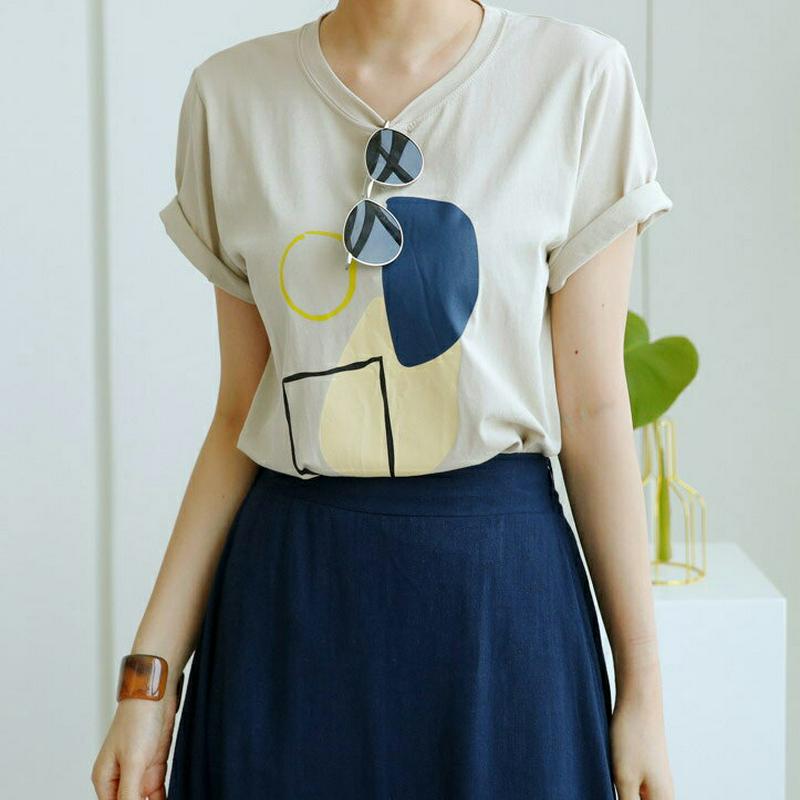 ユニーク配色プリントTシャツ・全3色・t62821 レディース【tops】【トップス Tシャツ 半袖 プリント プリントTシャツ