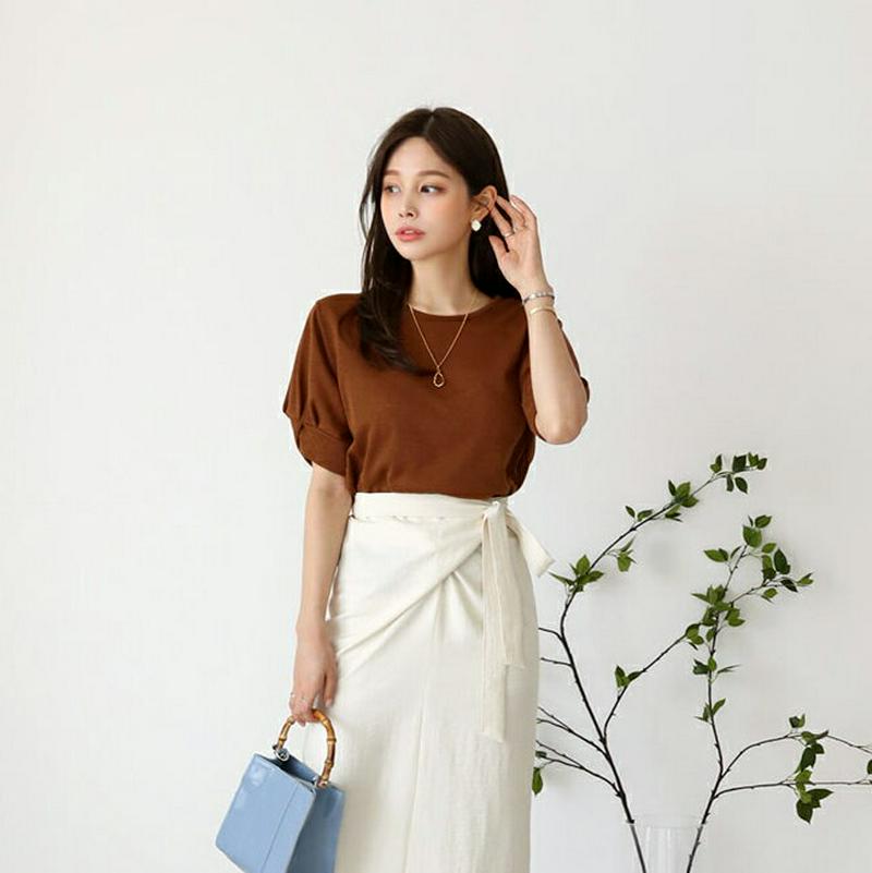 リネン混パフTシャツ・全3色・t62765 レディース【tops】【トップス Tシャツ 半袖 ハーフスリーブ パフスリーブ リネ