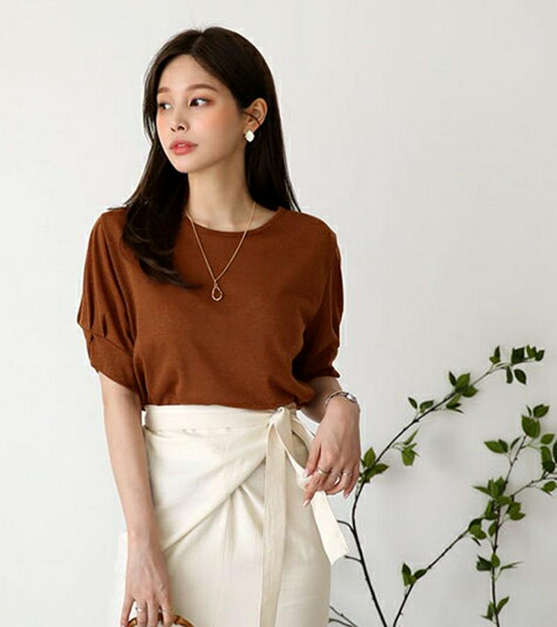 リネン混パフTシャツ・全3色・t62765 レディース【tops】【トップス Tシャツ 半袖 ハーフスリーブ パフスリーブ リネ