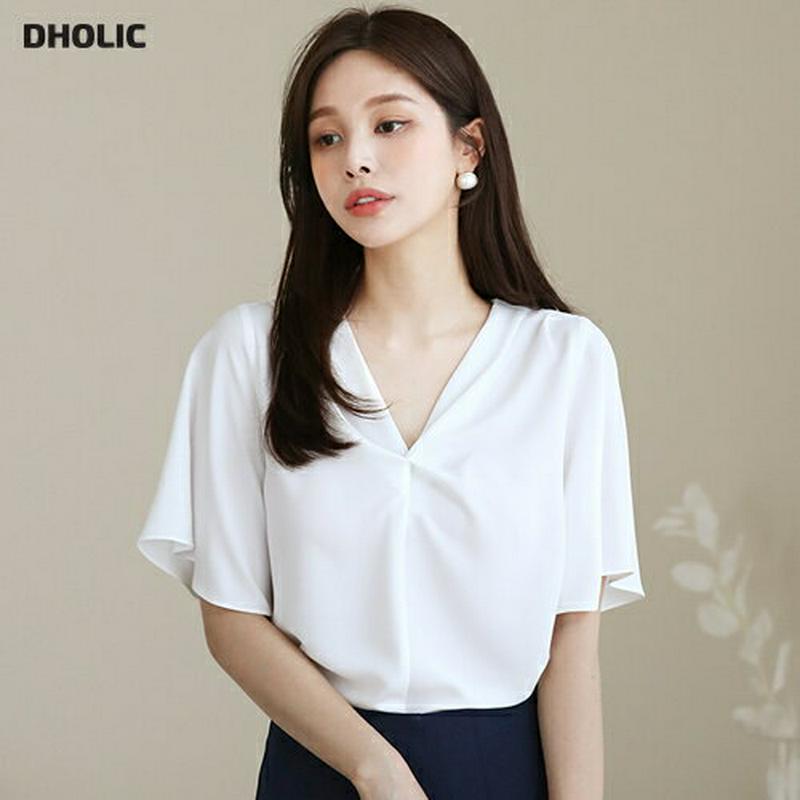 【全品10%OFF】≪人気商品再入荷≫Vネックツイストブラウス・全3色・b62814 レディース【bl】【韓国 ファッション トップス ブラウス 半袖 ハーフスリーブ Vネック ツイスト フレア フェミニン 春 夏】【ハイホリHIHOLLI】