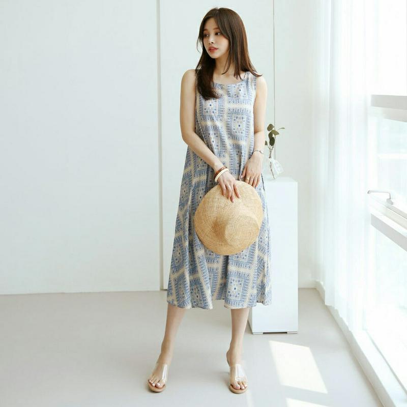 パターンスリーブレスワンピース・全2色・b62768 レディース【ops】【ワンピース ロング ロングワンピース キャミソール 