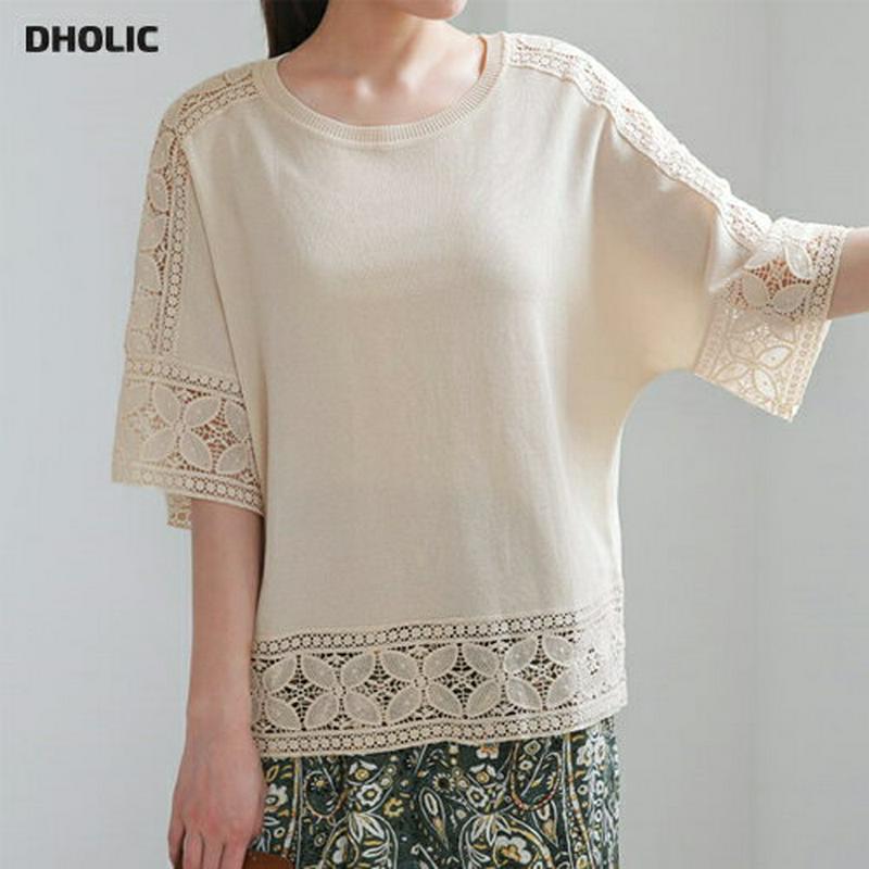【新作10%OFF】レースコントラストニット・全3色・b62795 レディース【tops】【トップス　ニット ニットトップス 七
