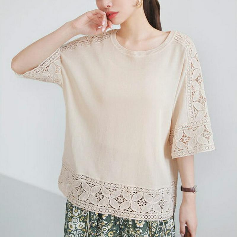 【新作10%OFF】レースコントラストニット・全3色・b62795 レディース【tops】【トップス　ニット ニットトップス 七