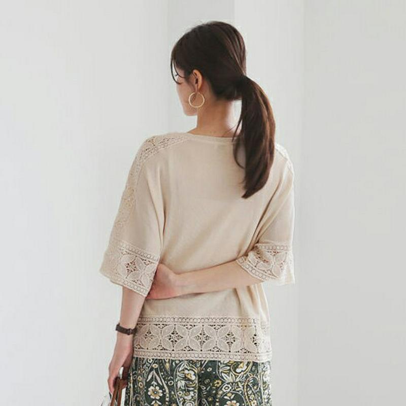 【新作10%OFF】レースコントラストニット・全3色・b62795 レディース【tops】【トップス　ニット ニットトップス 七