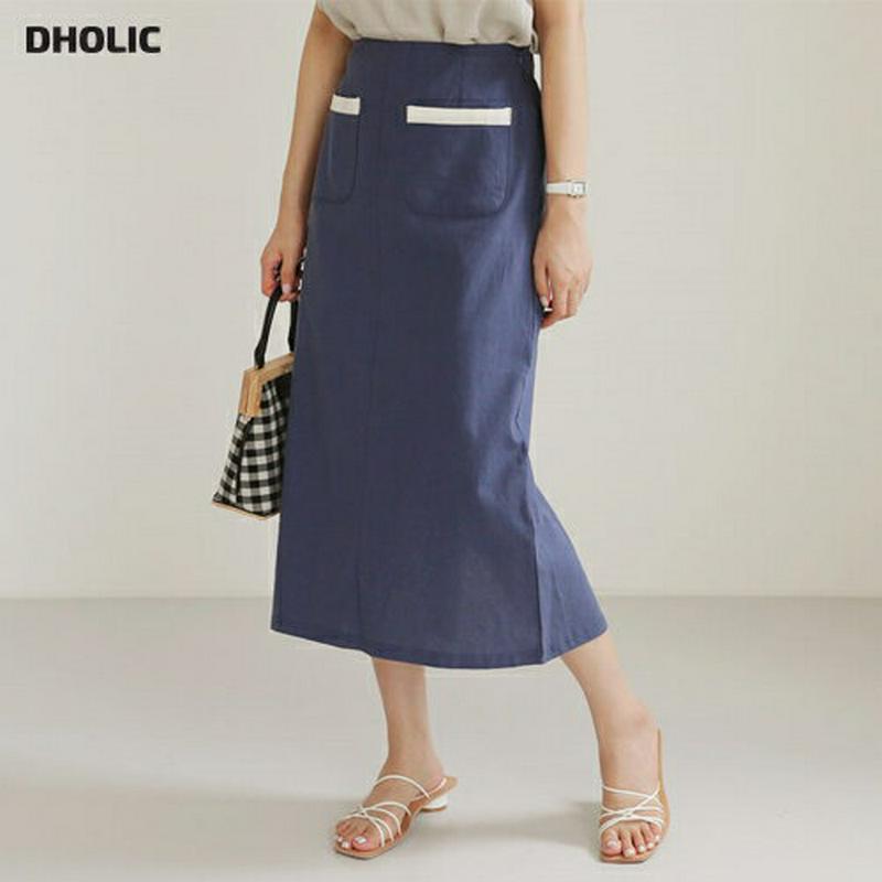 【新作10%OFF】リネン混配色ポケットスカート・全4色・b62810 レディース【sk】【スカート ロング ロングスカート 配