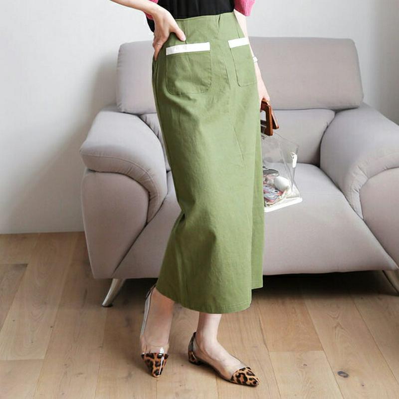 【新作10%OFF】リネン混配色ポケットスカート・全4色・b62810 レディース【sk】【スカート ロング ロングスカート 配