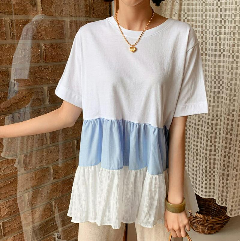 【新作10%OFF】配色ティアードTシャツ・全2色・b59977 レディース【tops】【トップス Tシャツ ティアード 半袖 