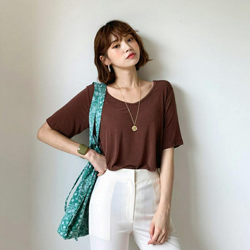 【新作10%OFF】Uネック半袖Tシャツ・全6色・t59975 レディース【tops】【トップス Tシャツ 半袖 ハーフスリーブ