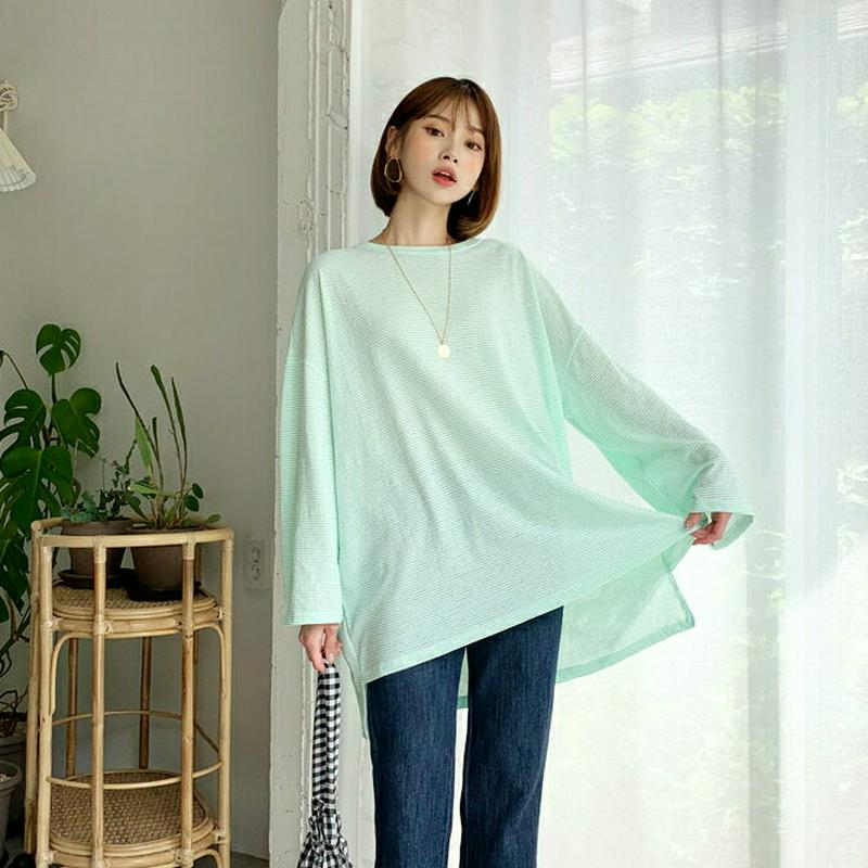 【新作10%OFF】スリットルーズボーダーTシャツ・全4色・t59978 レディース【tops】【トップス Tシャツ ロンT 長
