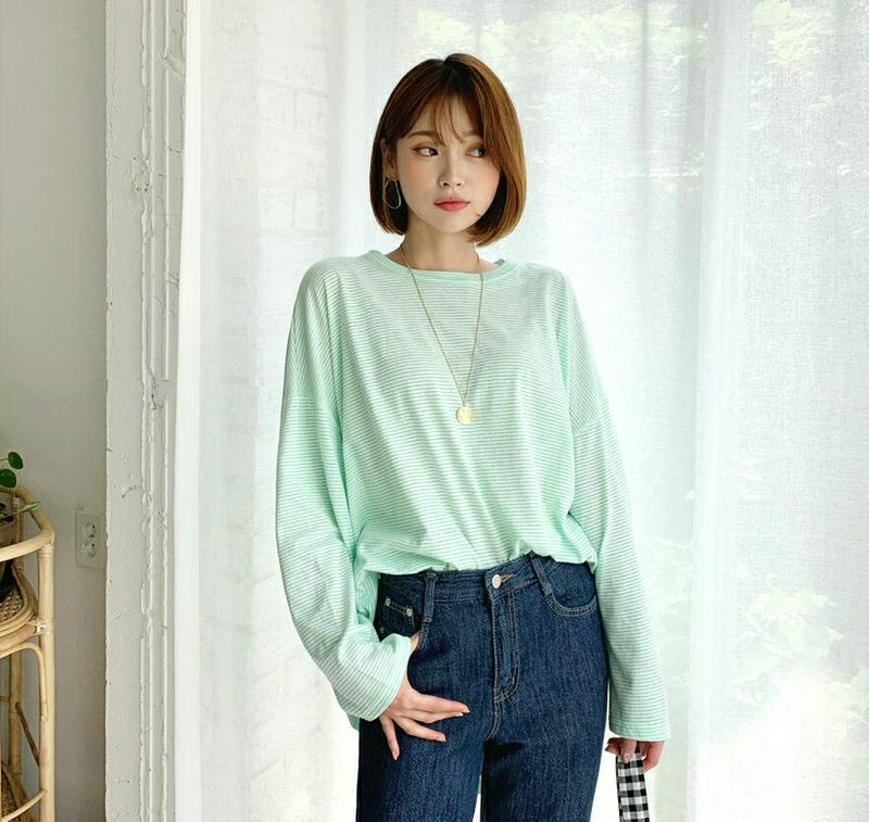 【新作10%OFF】スリットルーズボーダーTシャツ・全4色・t59978 レディース【tops】【トップス Tシャツ ロンT 長