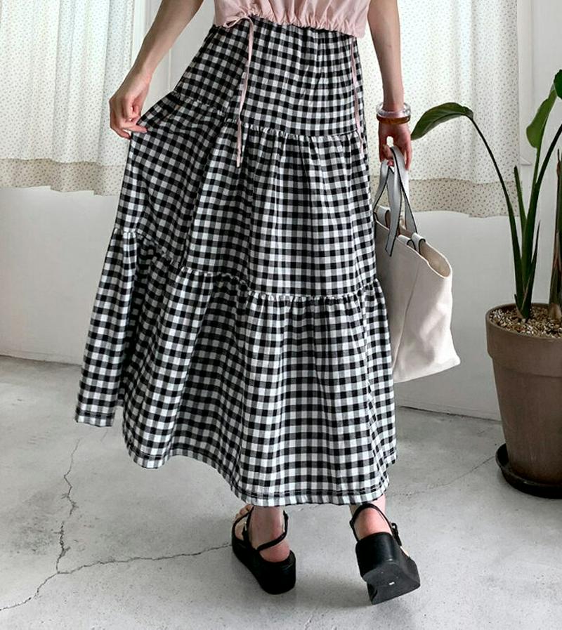 【新作10%OFF】チェックティアードスカート・全4色・b60002 レディース【sk】【スカート ロング ロングスカート チェ