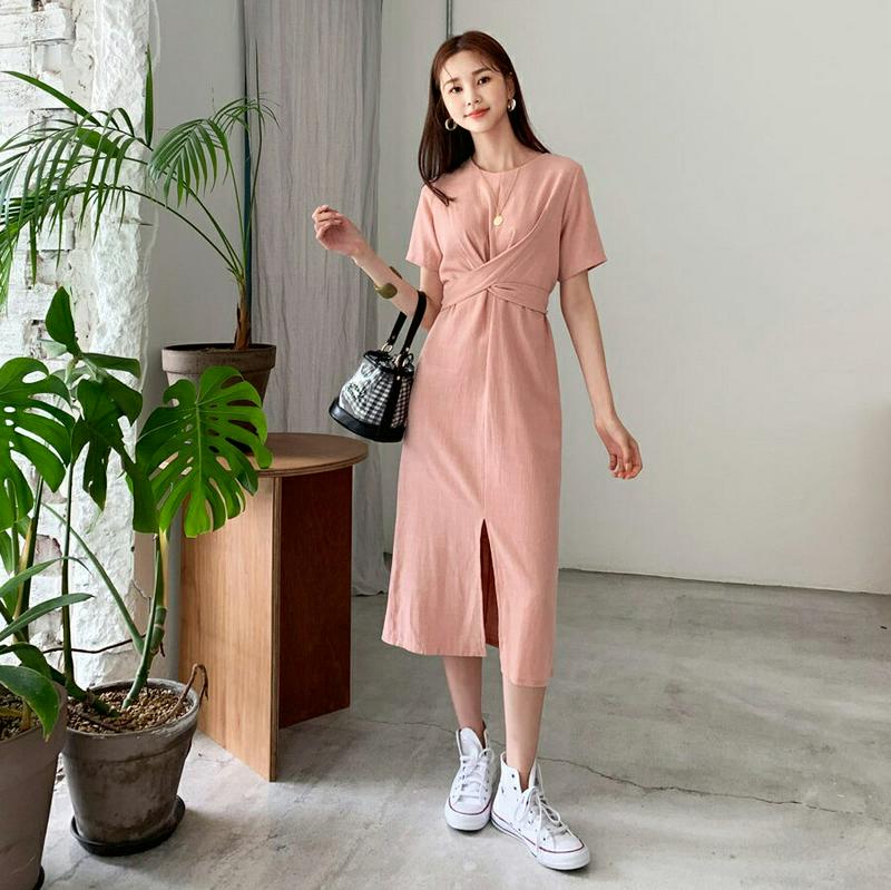 【新作10%OFF】リネン混ツイストタイワンピース・全3色・t59993 レディース【ops】【ワンピース ロング ロングワンピ