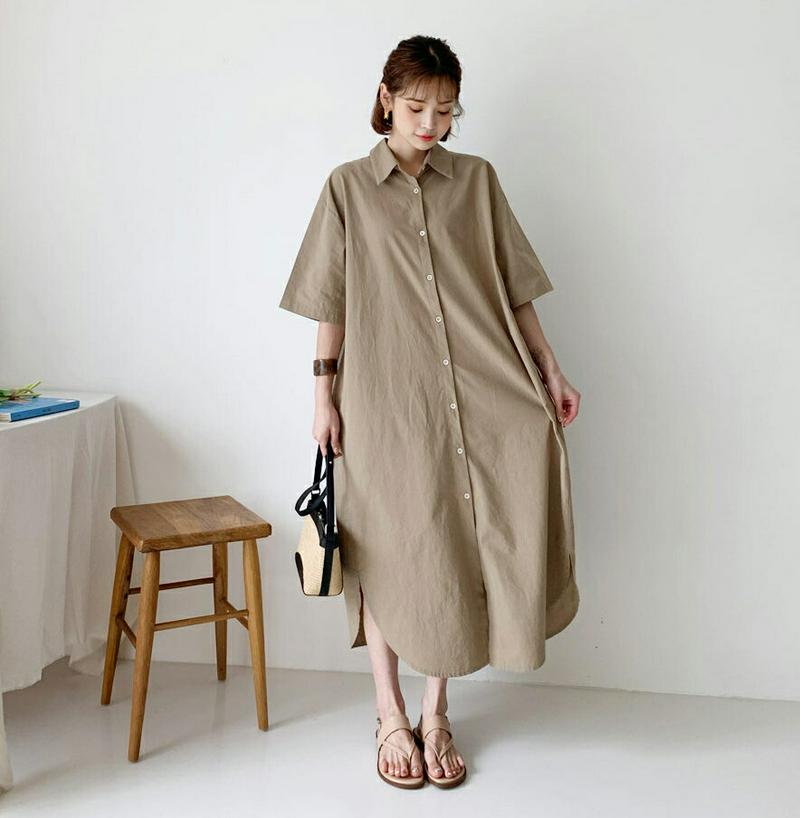 【新作10%OFF】ハーフスリーブシャツワンピース・全2色・t59990 レディース【ops】【ワンピース ロング ロングワンピ