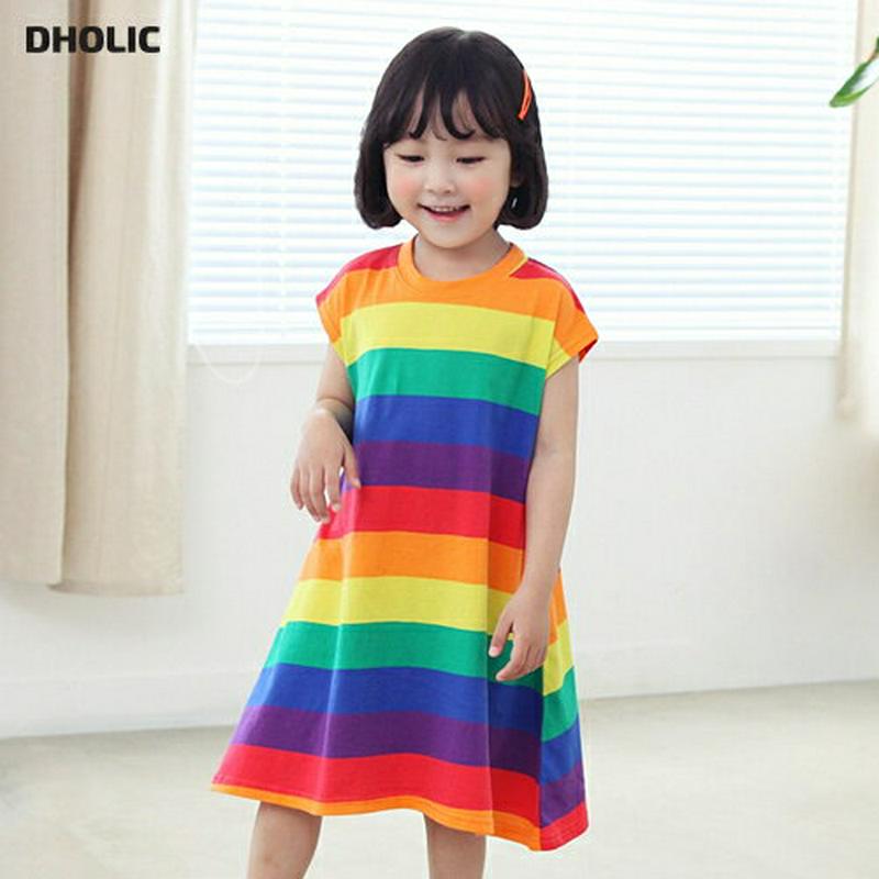 レインボーワンピース・p003249 キッズ【3~8才】【ops】【ワンピース ミディ丈 ミディワンピース レインボー 虹 ショートスリーブ キャップスリーブ パステル 女の子 春 夏 韓国 韓国子供服 子供 こども 子供服 こども服】【KIDS】