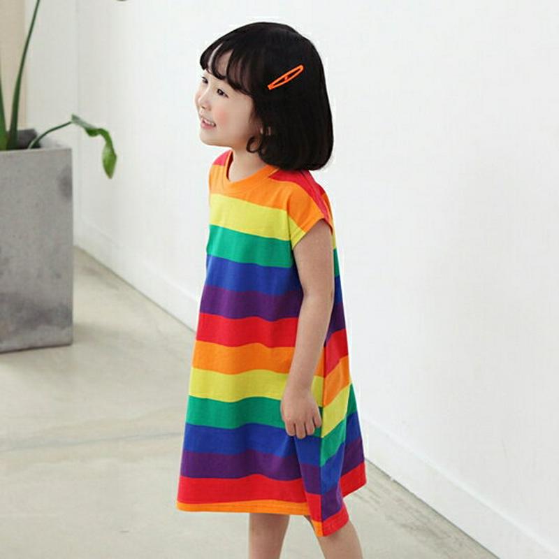 レインボーワンピース・p003249 キッズ【3~8才】【ops】【ワンピース ミディ丈 ミディワンピース レインボー 虹 ショートスリーブ キャップスリーブ パステル 女の子 春 夏 韓国 韓国子供服 子供 こども 子供服 こども服】【KIDS】