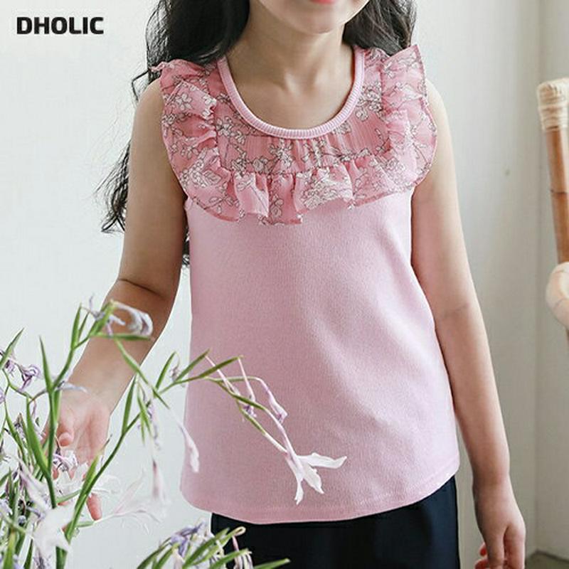 【キッズ全商品10%OFF】フラワーフリルスリーブレス p003334・キッズ 【3~8才】【tops】【韓国 ファッション ト
