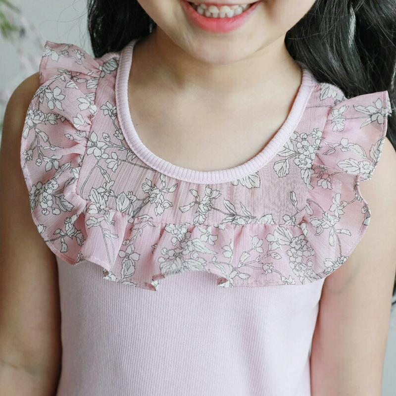 【キッズ全商品10%OFF】フラワーフリルスリーブレス p003334・キッズ 【3~8才】【tops】【韓国 ファッション ト