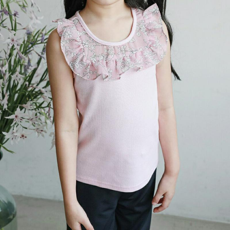 【キッズ全商品10%OFF】フラワーフリルスリーブレス p003334・キッズ 【3~8才】【tops】【韓国 ファッション ト