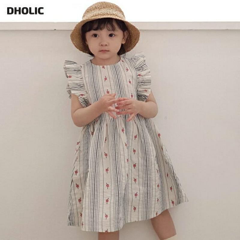 【キッズ全商品10%OFF】フリル花柄ストライプワンピース・u03160 キッズ【3~8才】【ops】【ワンピース ミディ丈 ミ