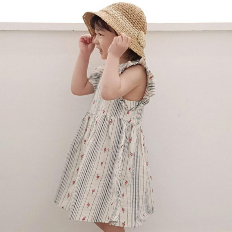 【キッズ全商品10%OFF】フリル花柄ストライプワンピース・u03160 キッズ【3~8才】【ops】【ワンピース ミディ丈 ミ