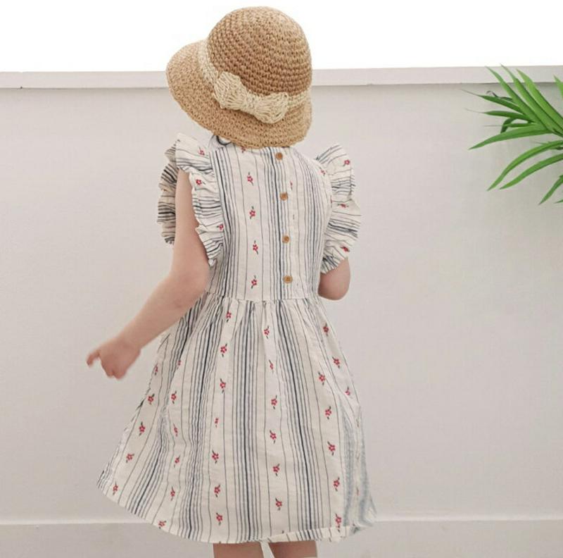 【キッズ全商品10%OFF】フリル花柄ストライプワンピース・u03160 キッズ【3~8才】【ops】【ワンピース ミディ丈 ミ