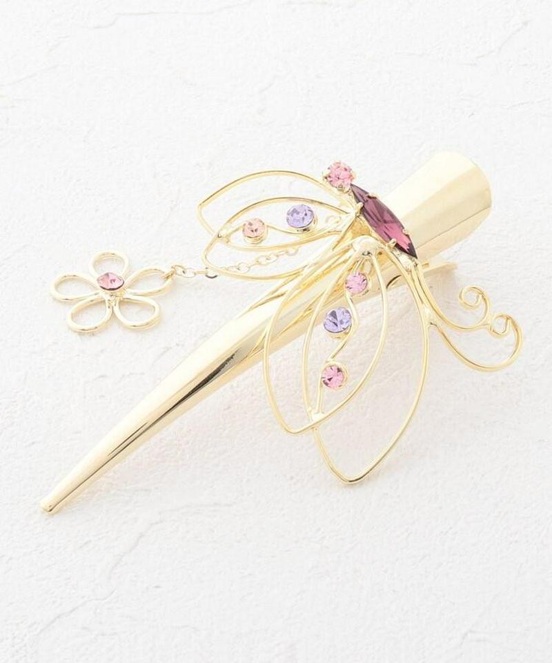ワイヤー蝶×花チャームヘアクリップ