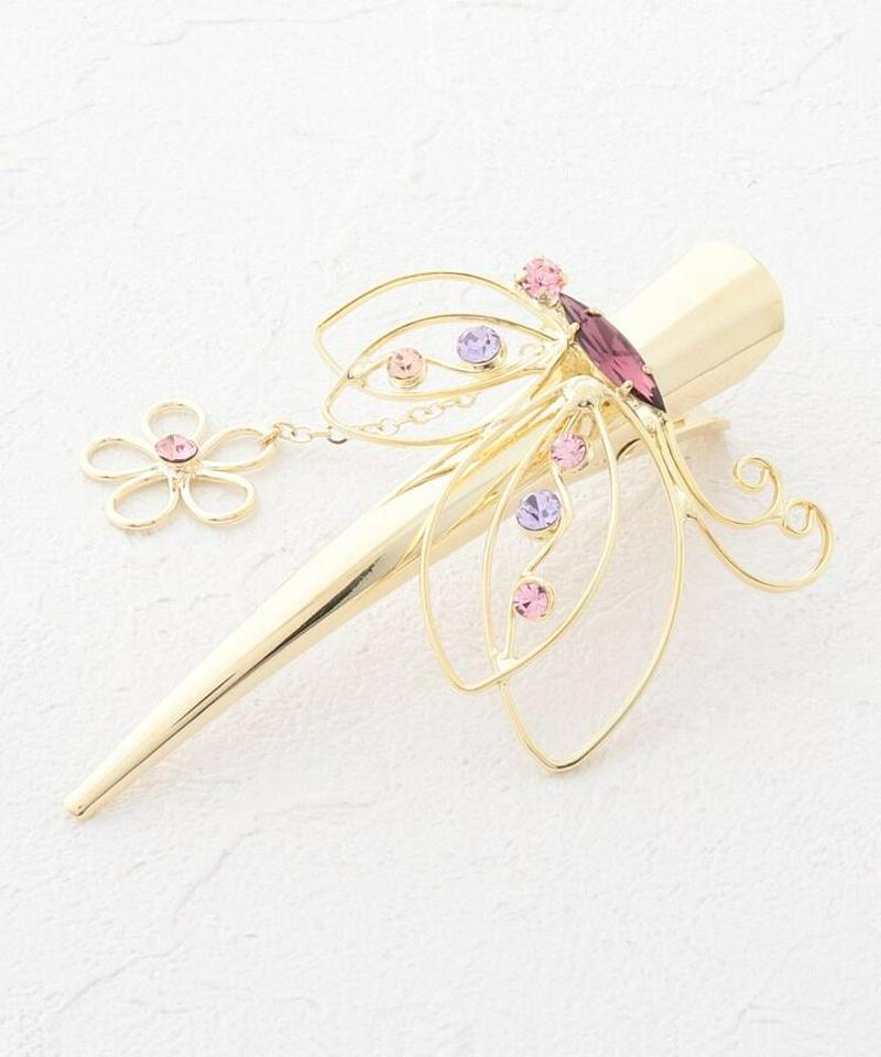 ワイヤー蝶×花チャームヘアクリップ