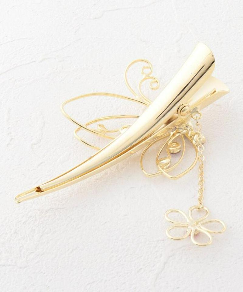 ワイヤー蝶×花チャームヘアクリップ