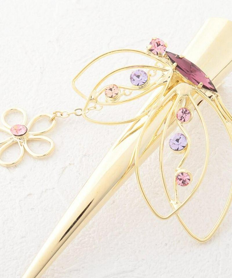 ワイヤー蝶×花チャームヘアクリップ