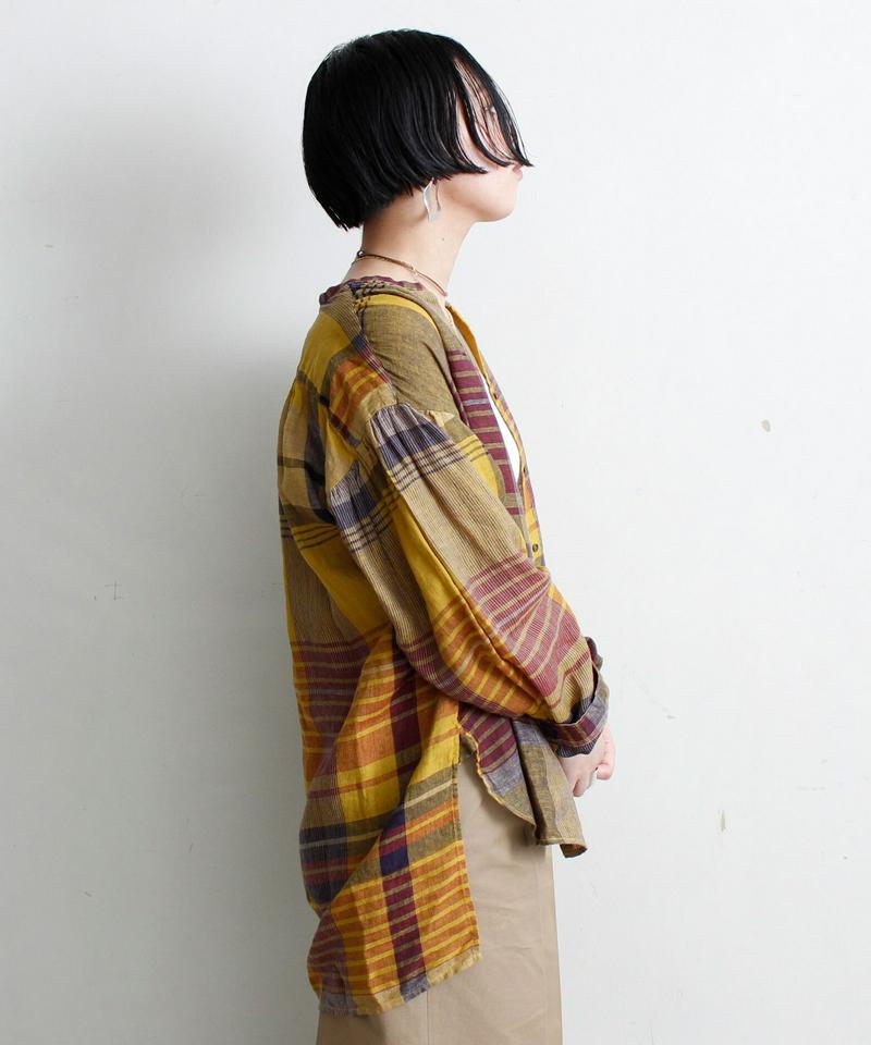 ビッグチェックスタンドギャザーブラウス（cardo fabrica）