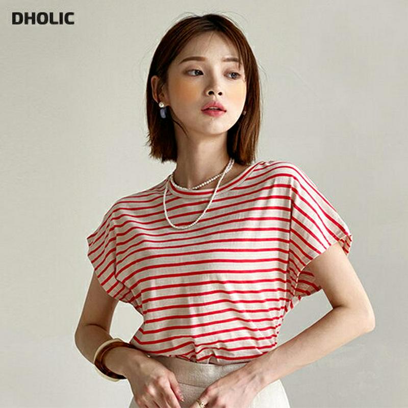 【新作10%OFF】フレンチスリーブボーダーTシャツ・全4色・b55968 レディース【tops】【韓国 ファッション トップス