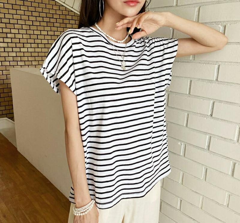 【新作10%OFF】フレンチスリーブボーダーTシャツ・全4色・b55968 レディース【tops】【韓国 ファッション トップス