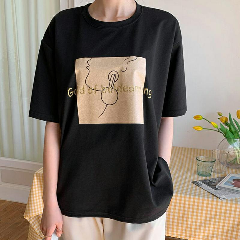 ≪人気商品再入荷≫スクエアプリントTシャツ・全3色・b55571 レディース 【tops】【韓国 ファッション トップス Tシャ